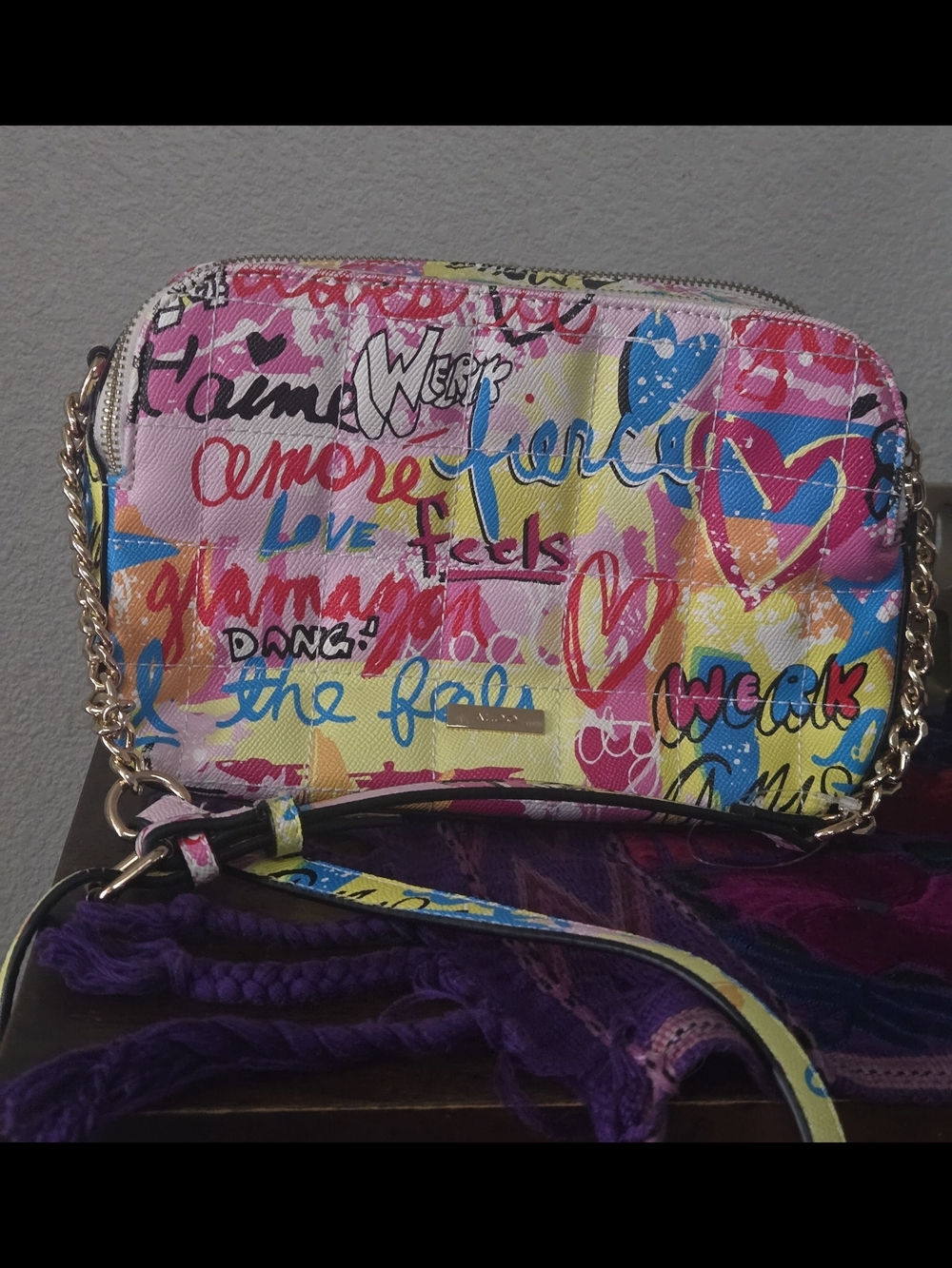 Aldo Multicolor Graffiti Heart Crossbody Bag